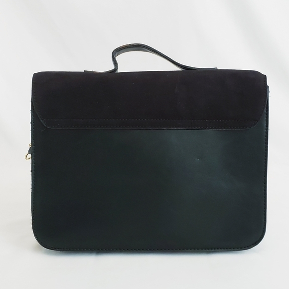 ASOS Black Satchel Vegan Leather and Faux Suede Bag Purse - Picture 4 of 11